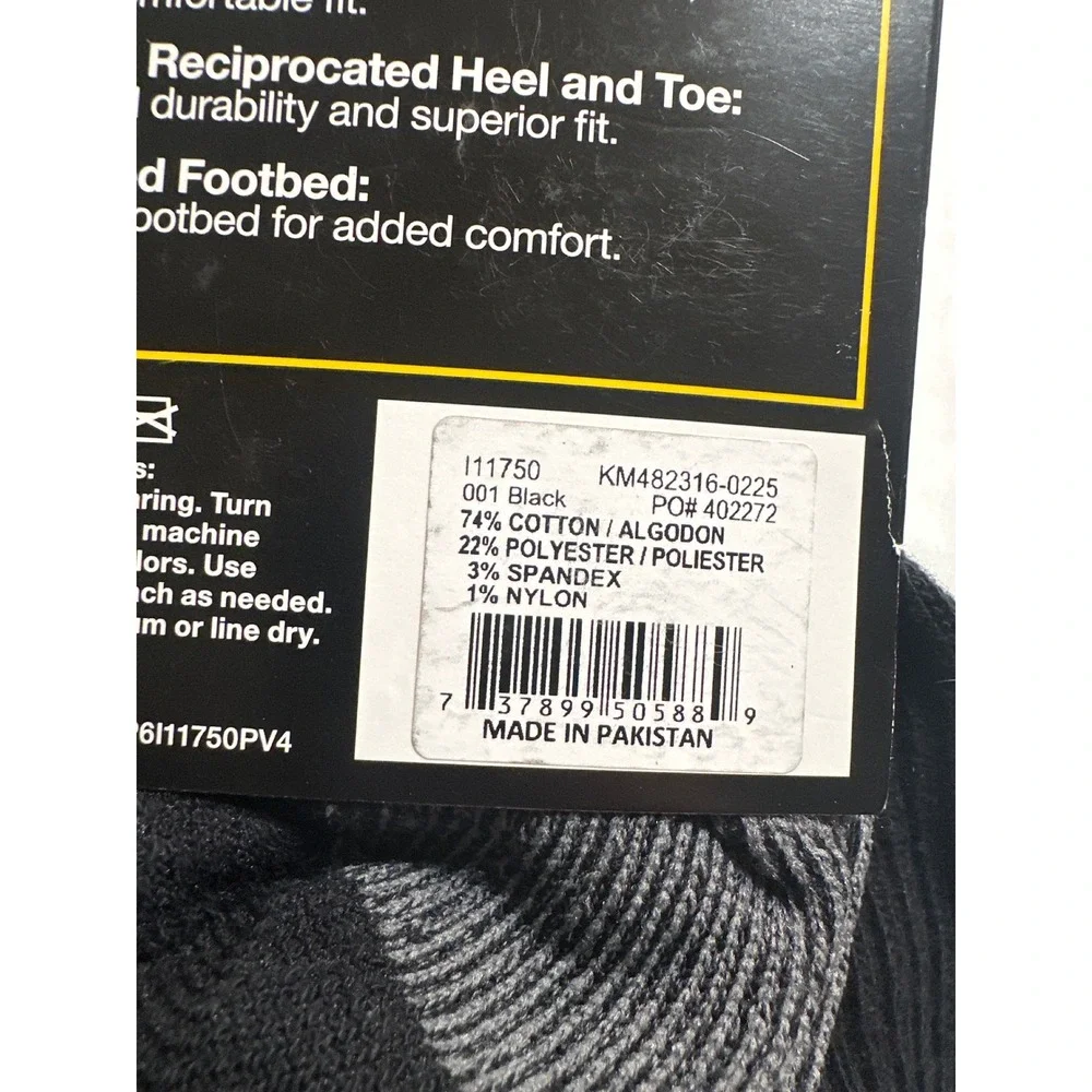 Dickies Dri-Tech Crew Performance Work Socks 6 Pair Pack Black Gray Mens 6-12